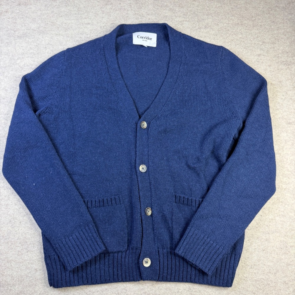Corridor New York Mens Blue Knit Button Front V-Neck Cardigan Sweater Size M
